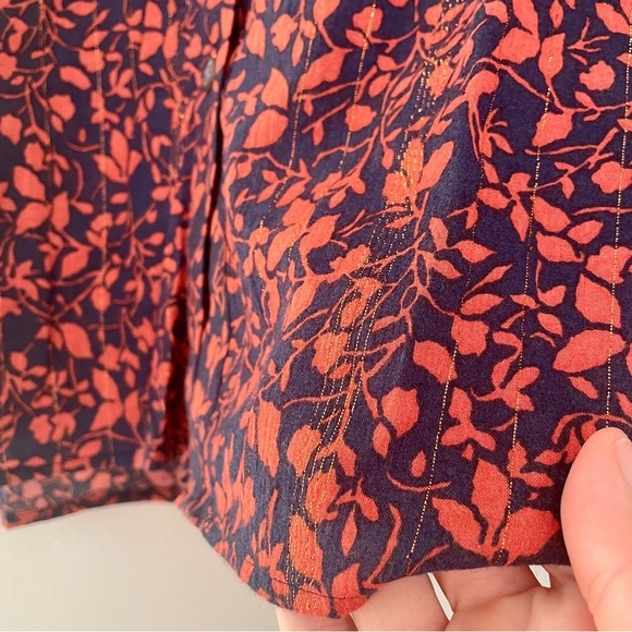 LOFT Orange Navy Blue Glitter Thread Top Small - Picture 3 of 8